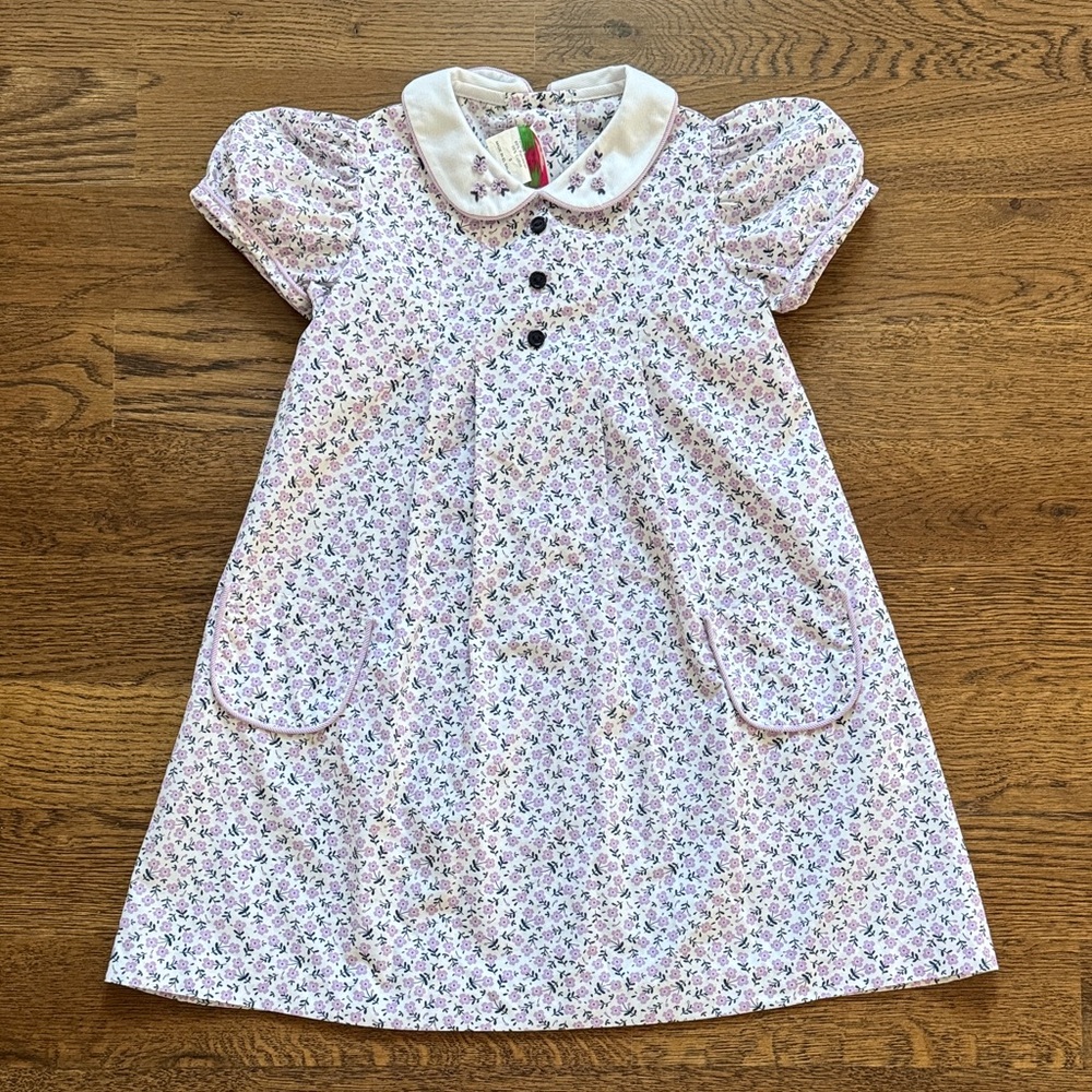 Shrimp And Grits Sweet Floral Peter Pan Collar Dress White with Lavender Floral